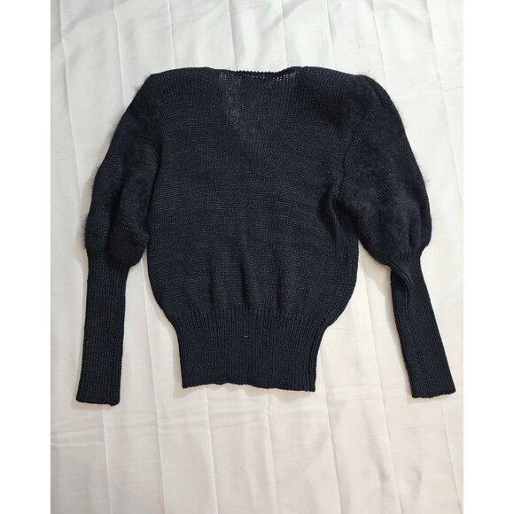 Vintage Side Effects Black Beaded V-neck Sweater Shoulder Pads S - Picture 5 of 7